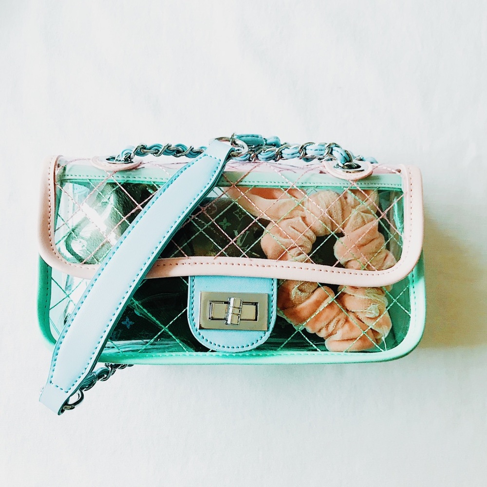 Clear, transparent, plastic PVC crossbody bag